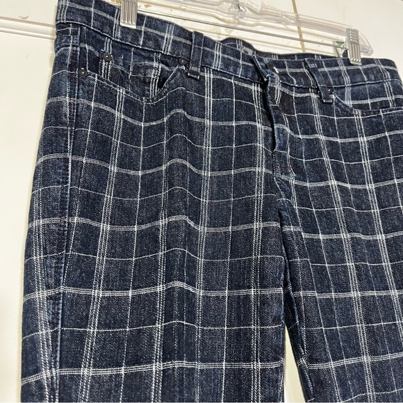 7 For All Mankind Edie Flood Plaid Jeans Blue Size 31 Denim Plaid Cropped - Picture 3 of 12